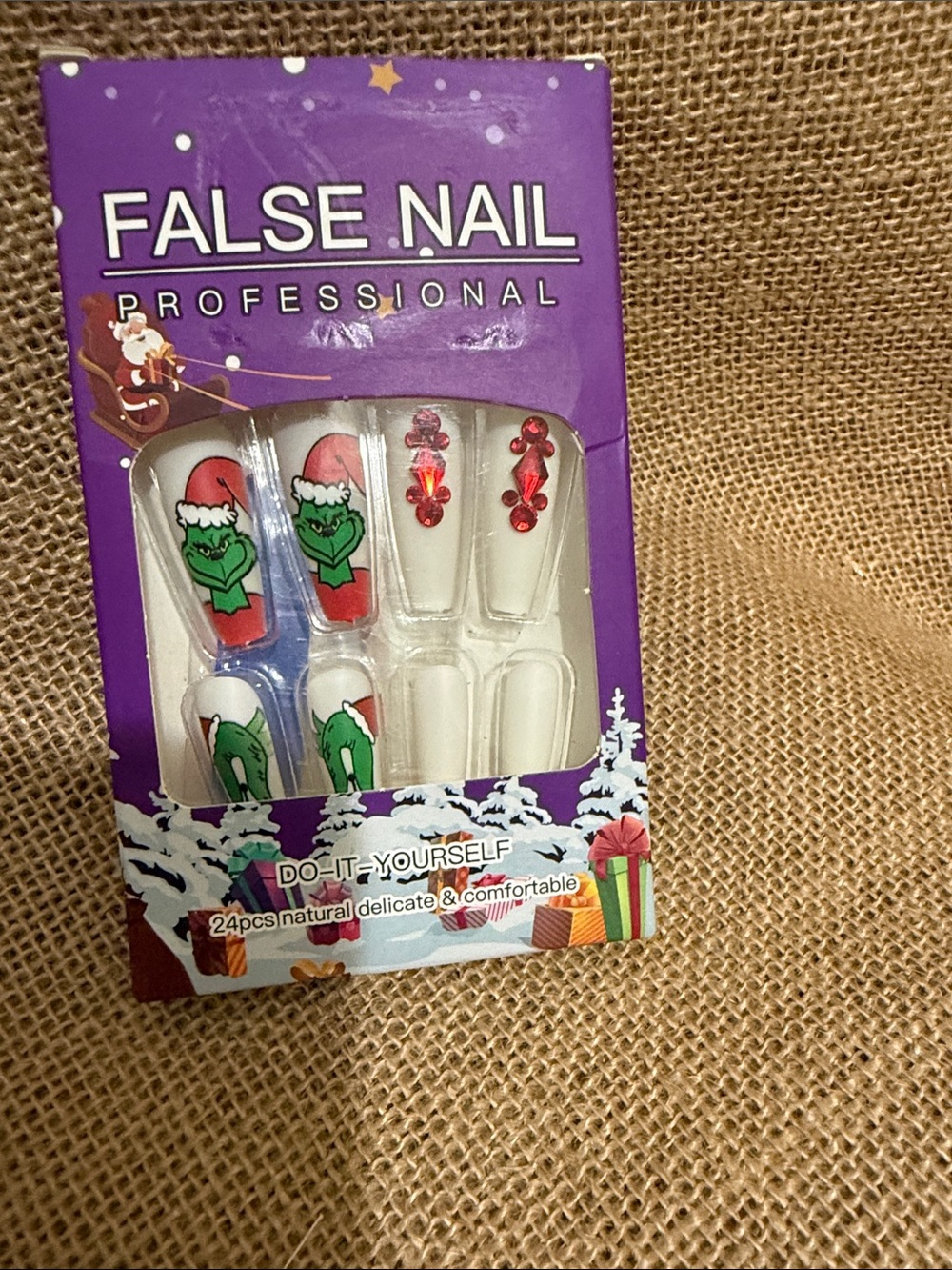 Professional Christmas Grinch White Red False Nails